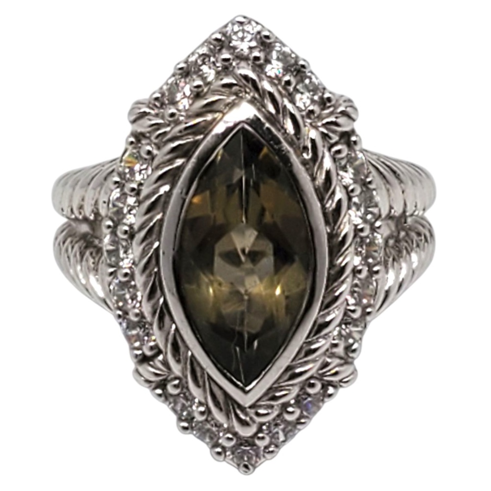 Judith Ripka Sterling Silver Marquise Quartz & CZ Ring Size 7 #21156